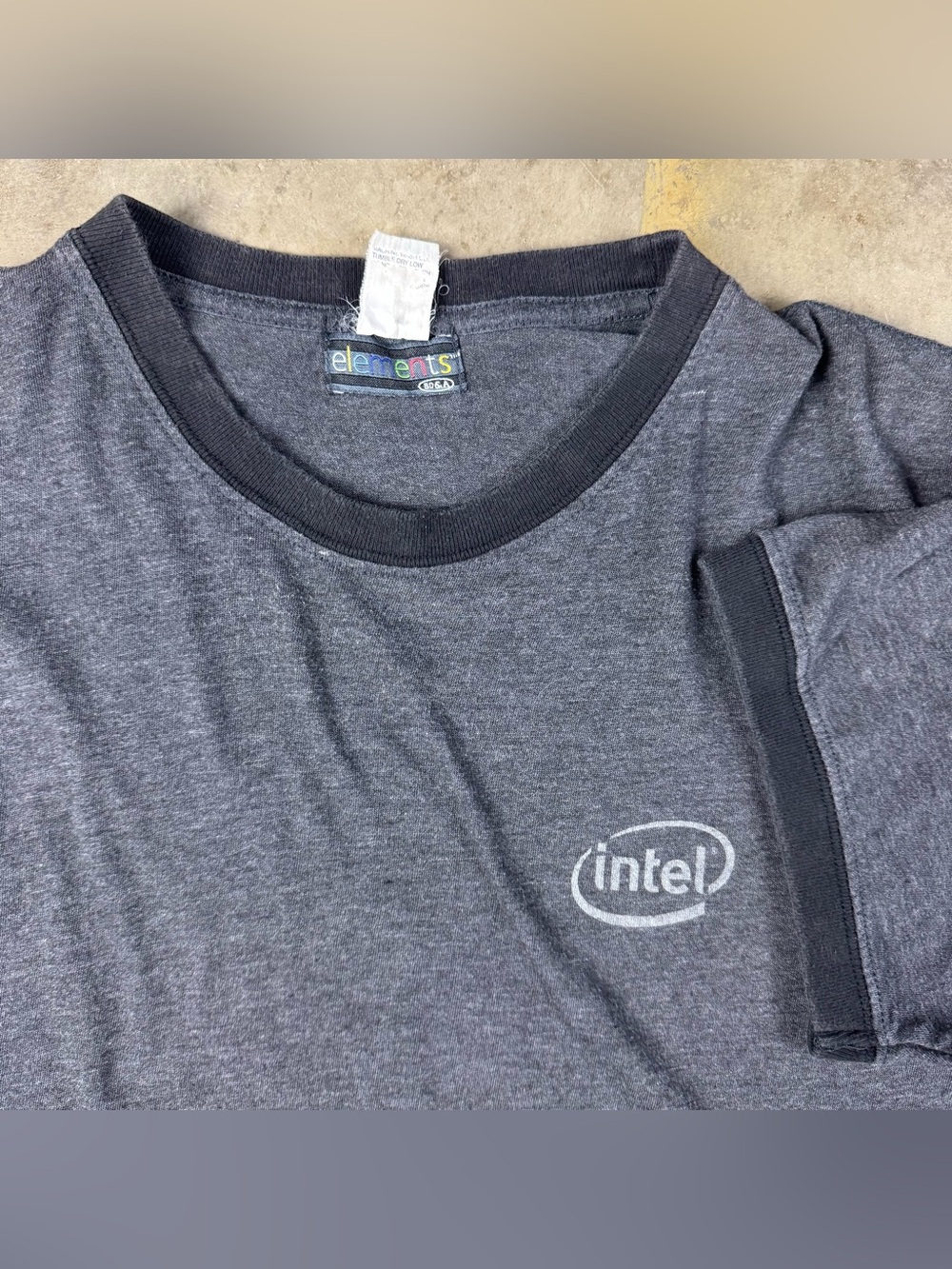 Vintage Intel T-Shirt Sz XL Gray Black Ringer Tee 1990s Y2K 2000s Internet Tech